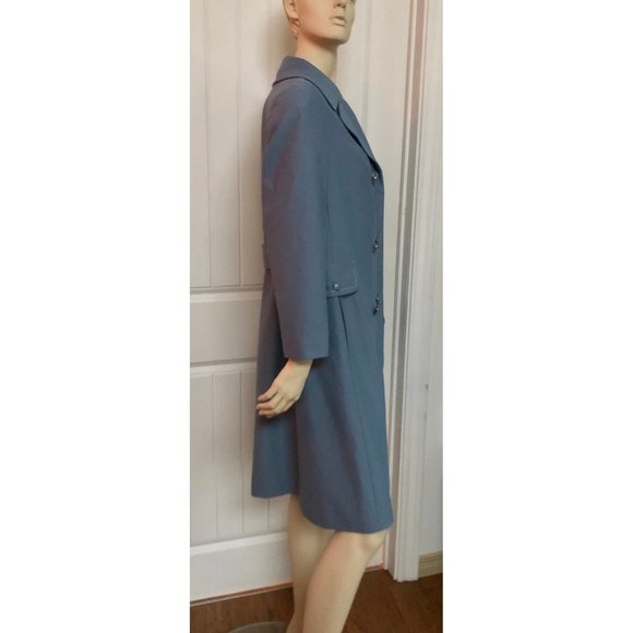 1960s Trench Coat, Size L, Slate Blue Coat - Picture 6 of 10